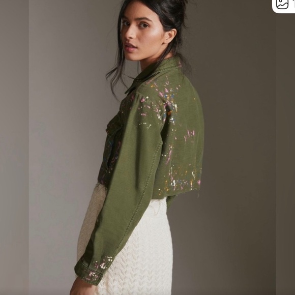 Pilcro cropped Olive Paint-Splatter Utility Jacket xs - Picture 3 of 10